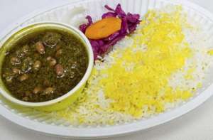 چلو خورشت سبزی با برنج ایرانی